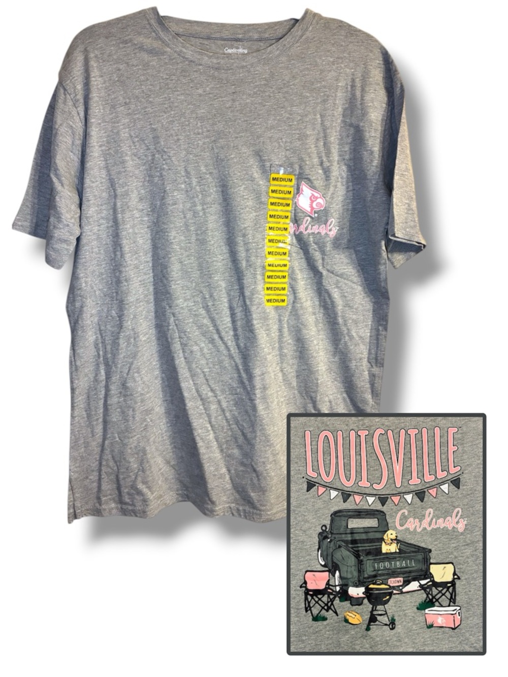 🏈 Louisville Cardinals Tailgate Graphic Tee Gray Medium NWT Football Fan Gear